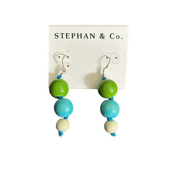 Stephan & Co. Wooden Three Bead Drop Earrings in This Seasons Trending Colors - Picture 1 of 7